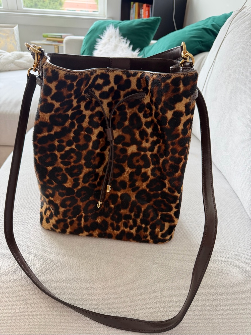 Polo by Ralph Lauren Leopard Print Bucket Shoulder Bag - Brown/Black